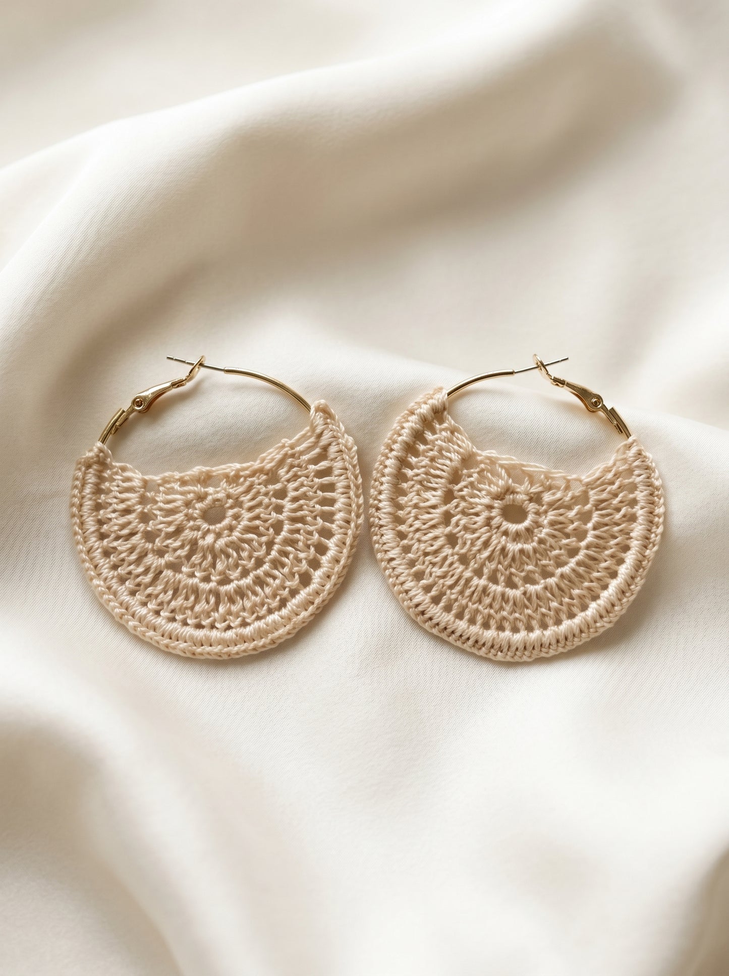 Ivory Lace Crochet Hoops — Handmade Disc Earrings