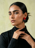 Rosa Heart Statement Studs — Red Rose & Black Polka Dot