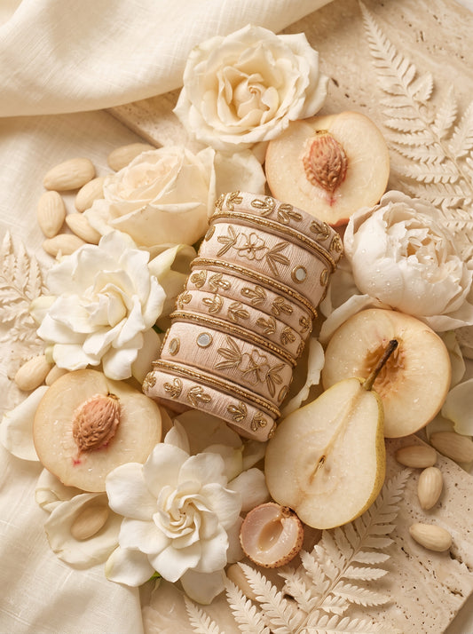 Ivory Heritage Hand-Embroidered Zari Bangle Stack