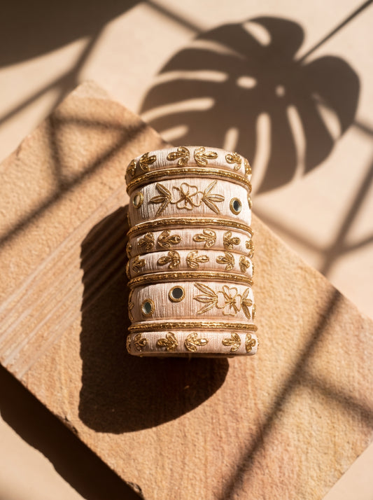 Ivory Heritage Hand-Embroidered Zari Bangle Stack