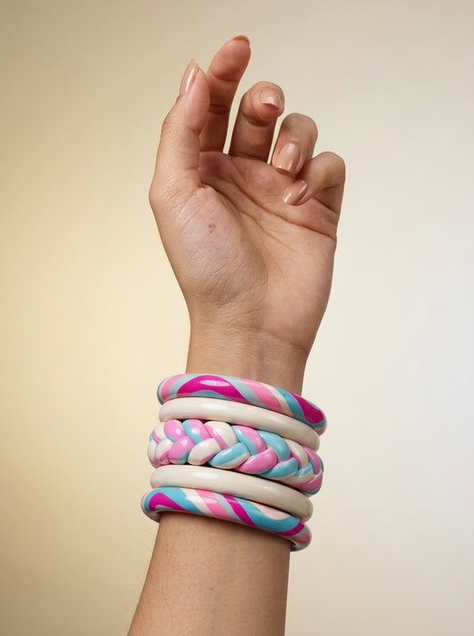 Cotton Candy Lac Bangle Set — Hand-Braided Pastel Lac Stack