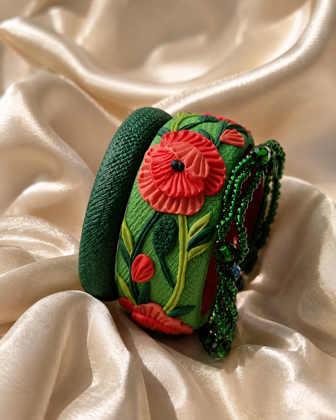 Scarlet Poppy Garden Bangle Set
