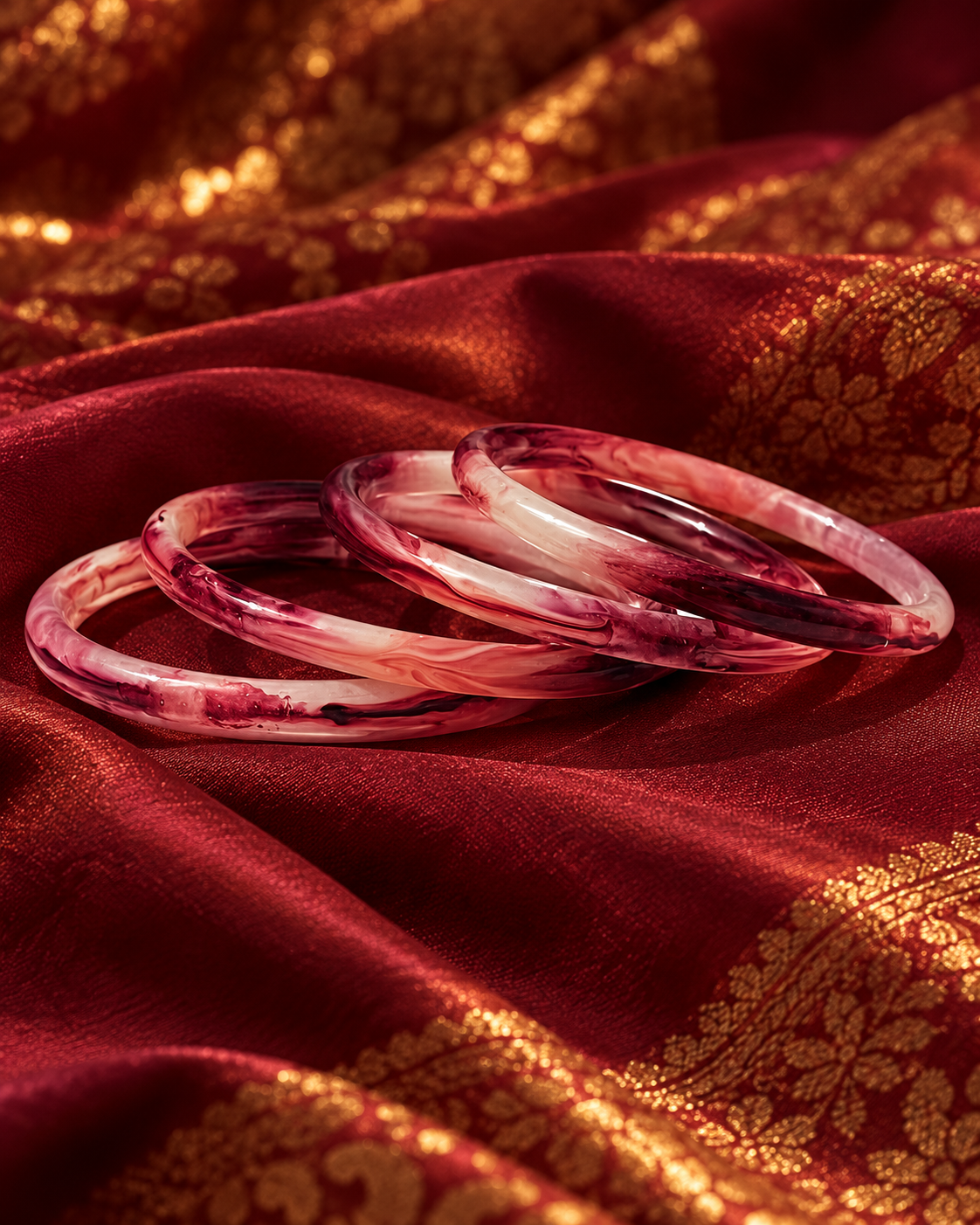 Ruby Rose Marble Glass Bangles – Pink & Wine