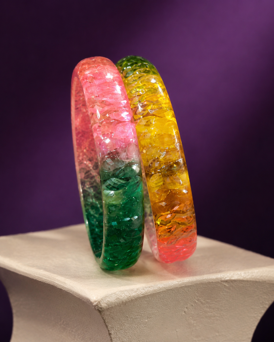 Jelly Garden Duo – Pink Green & Sunshine Jelly Bangles