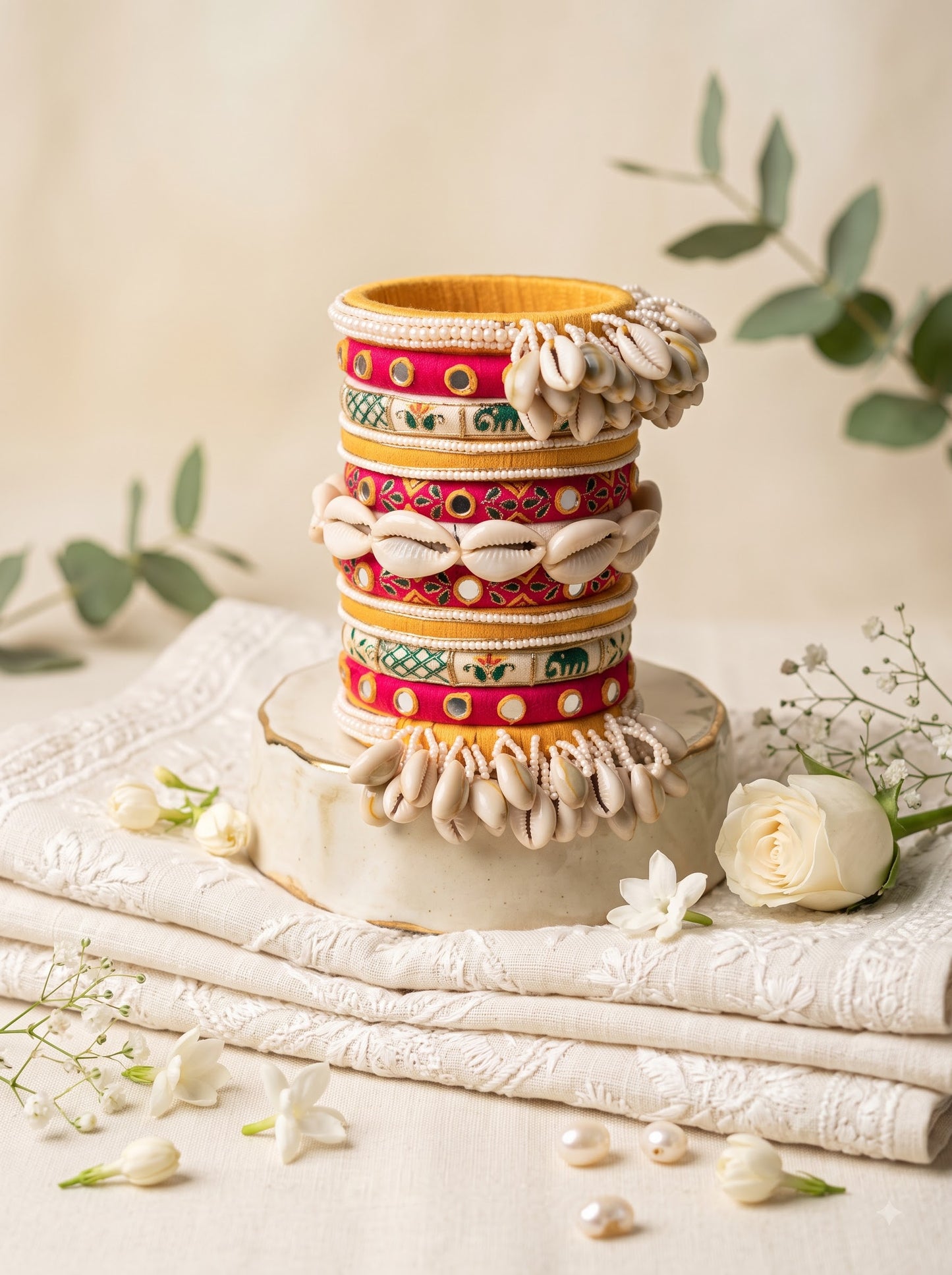 Navratri Special Handmade Cowrie Shell Bangles Set |