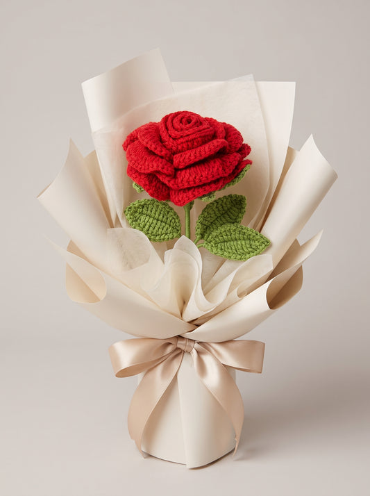 Crimson Rose Crochet Bouquet