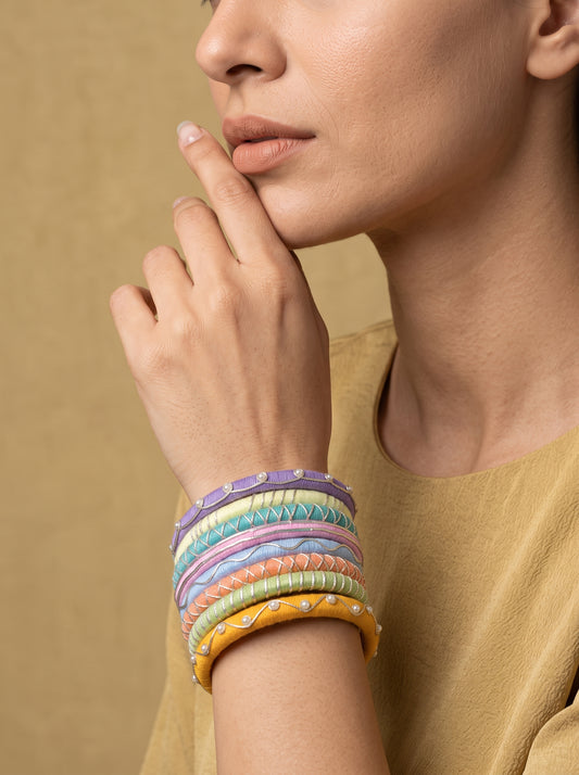 Pastel Symphony Pearl-Bordered Multi-Color Bangle Stack