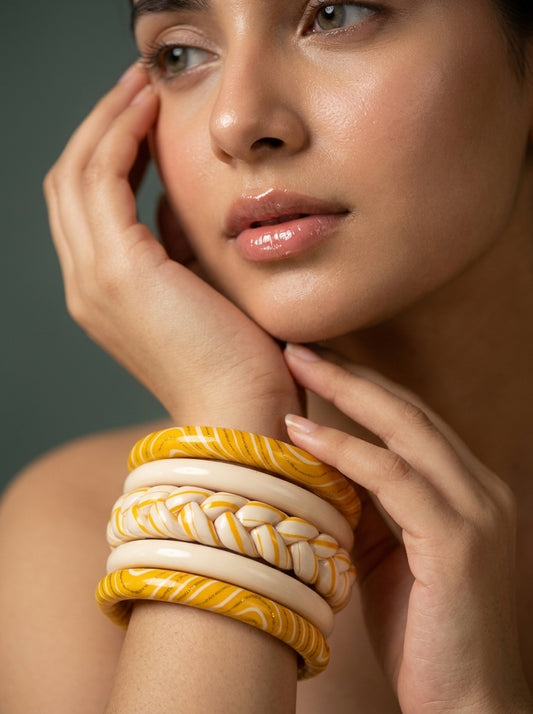 Golden Swirl Lac Bangle Set — Hand-Braided Lac Stack