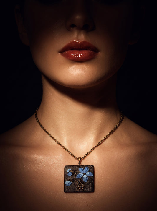 The Midnight Blossom Clay Relief Pendant