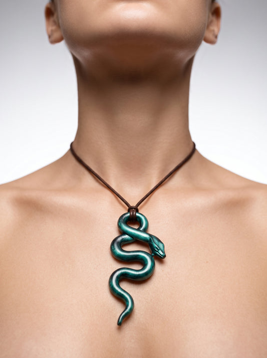 The Emerald Viper Sculpted Clay Pendant