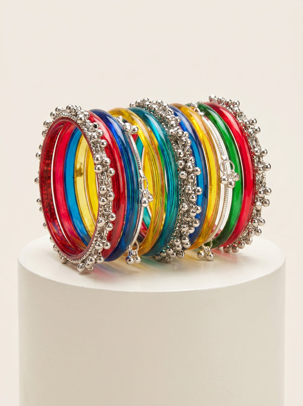 Rainbow Bangle with Ghungroo for single wrist| Multicolor Resin Bangles Stack | Jelly bangles