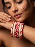 Crimson Veil Lac Bangle Set — Hand-Braided Lac Stack