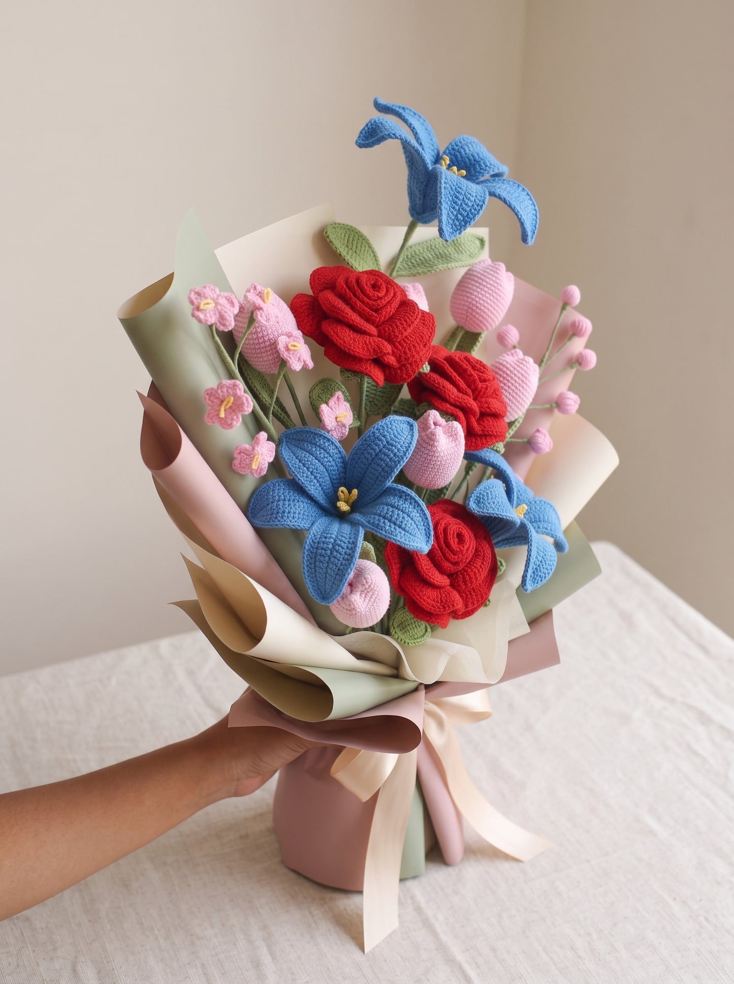 Luxury Crochet Rose, Lily & Tulip Bouquet