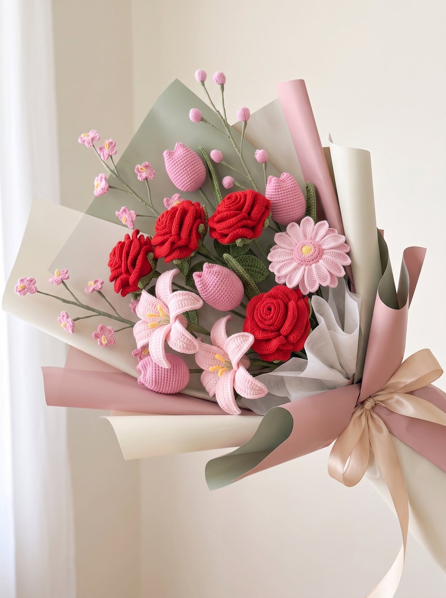 Luxury Crochet Rose, Lily & Tulip Bouquet