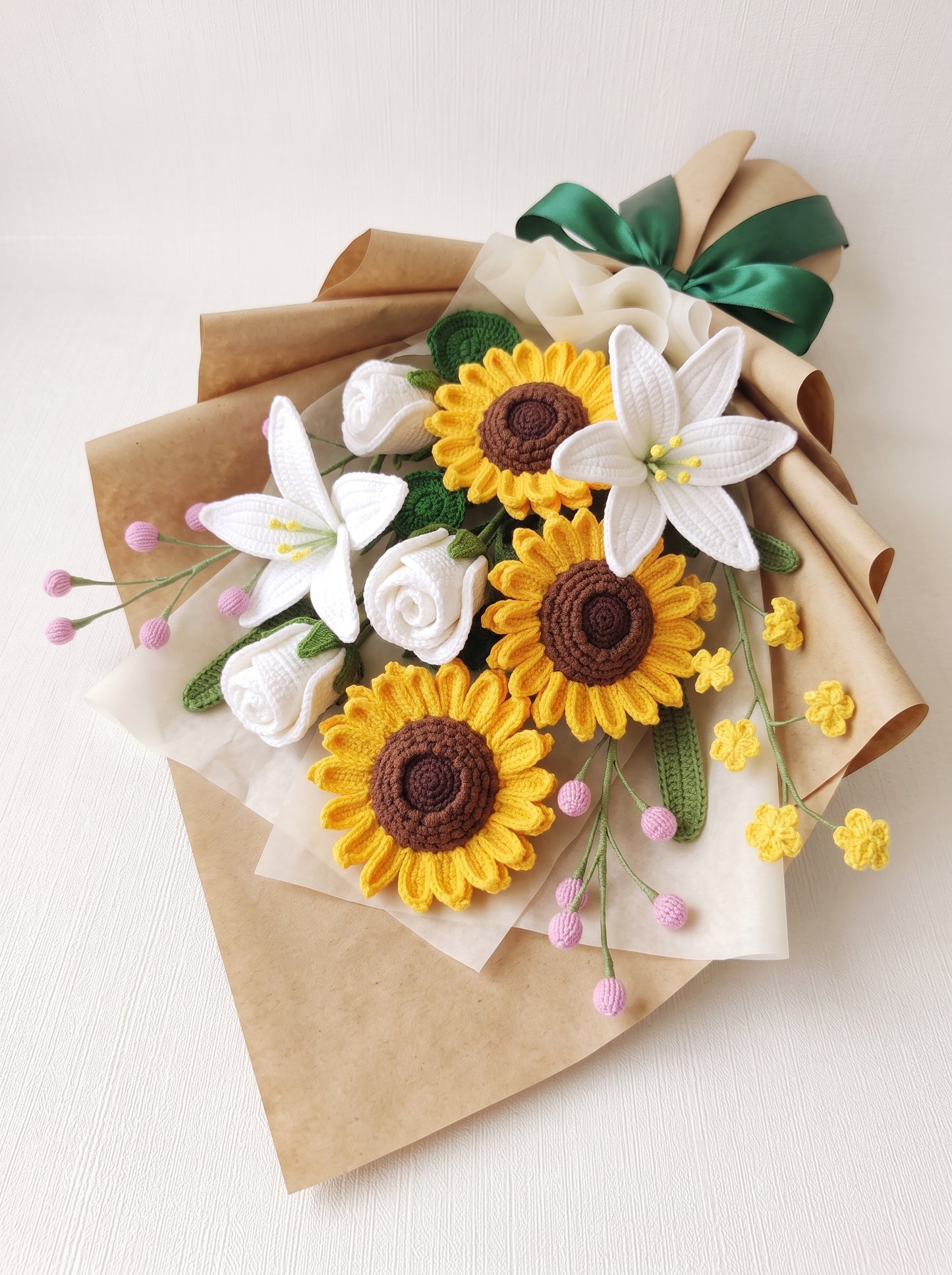 Sunflower & Lily Crochet Bouquet