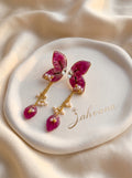 Butterfly Wing Drop Earrings — Real Bougainvillea Petals · Gold Chain · Pearl · Crystal | Eternal Garden by Zahvana