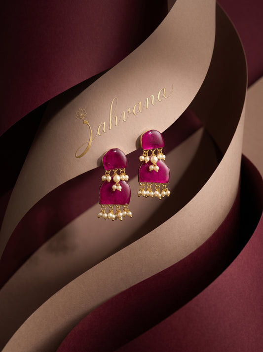 Rose Petal Jhumki Earrings — Real Pressed Petals · Pearl Fringe · Two-Tier | Eternal Garden by Zahvana