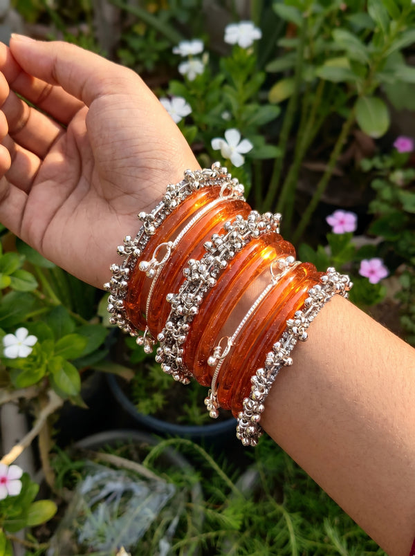 ORANGE JELLY BANGLES STACK — Silver Ghungroo Edition