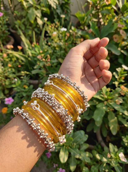 Yellow Jelly  Bangle with Ghungroo for single wrist | Saffron Resin Bangles | Jelly Bangles