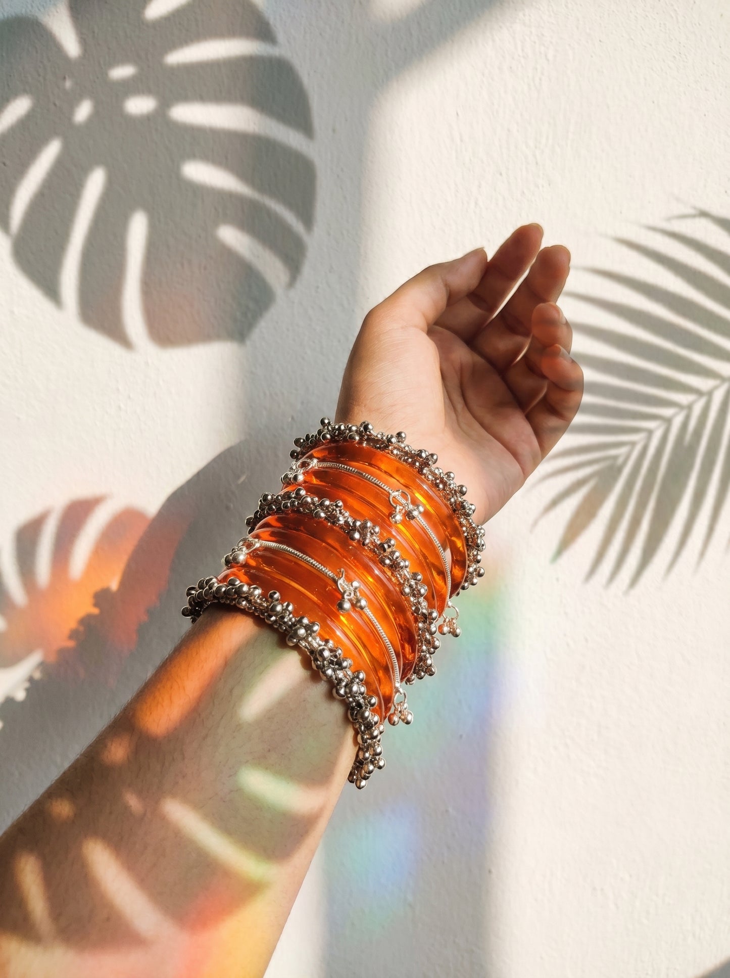 ORANGE JELLY BANGLES STACK — Silver Ghungroo Edition