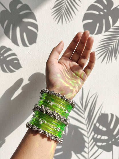 Green Jelly  Bangle with Ghungroo for single wrist | Lime Resin Bangles | Jelly Bangles