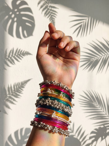 Rainbow  Bangle with Ghungroo for single wrist| Multicolor Resin Bangles Stack | Jelly bangles