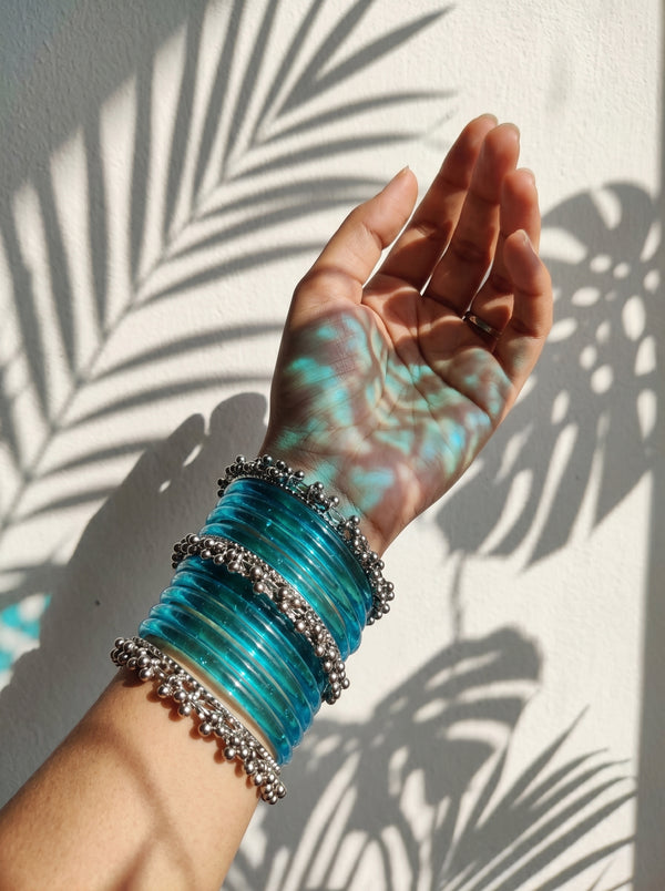 Blue Jelly  Bangle with Ghungroo for single wrist | Aqua Resin Bangles | Jelly Bangles