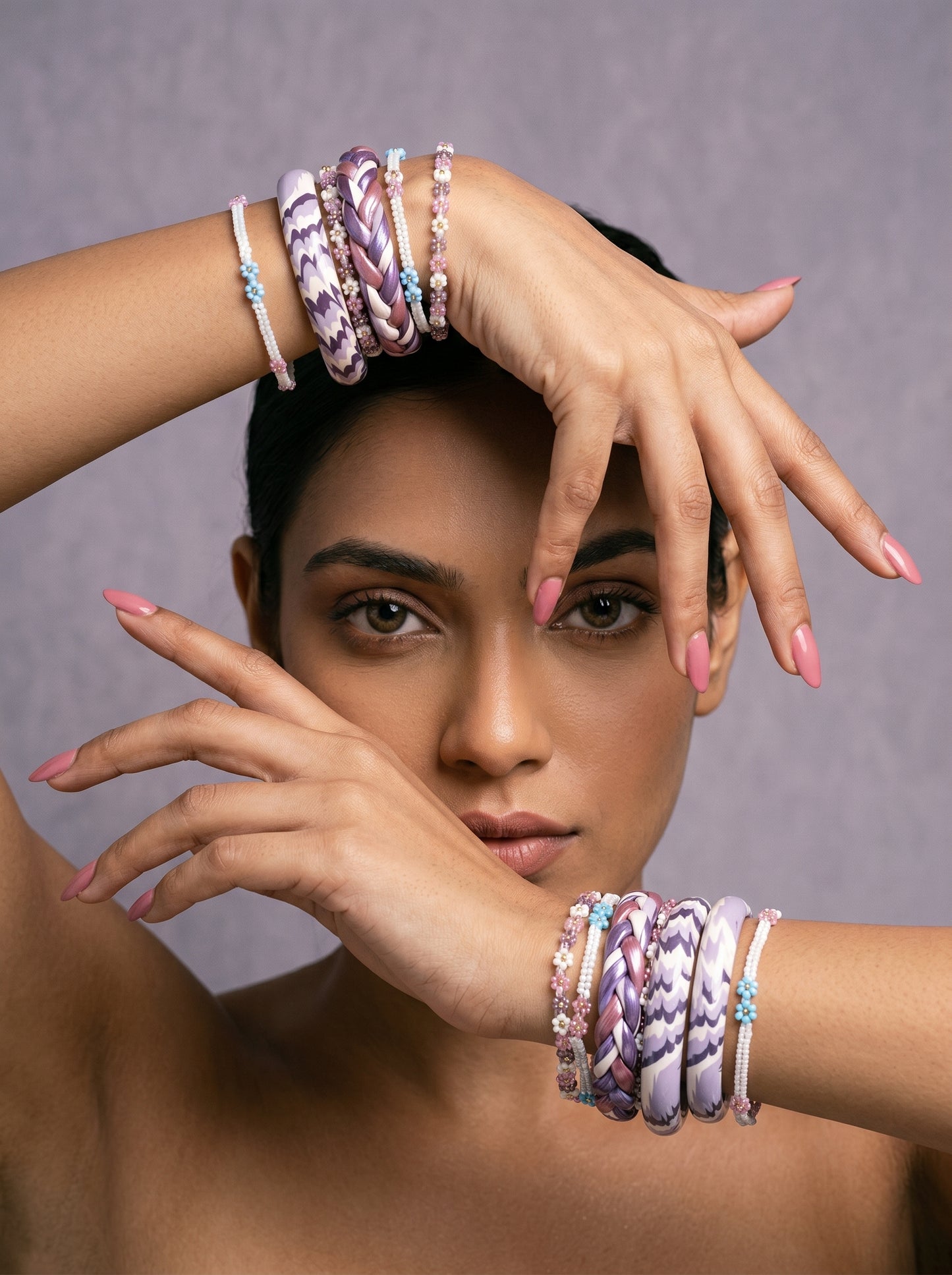 Lavender Bloom Handcrafted Bangle Stack
