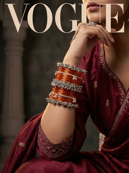 ORANGE JELLY BANGLES STACK — Silver Ghungroo Edition