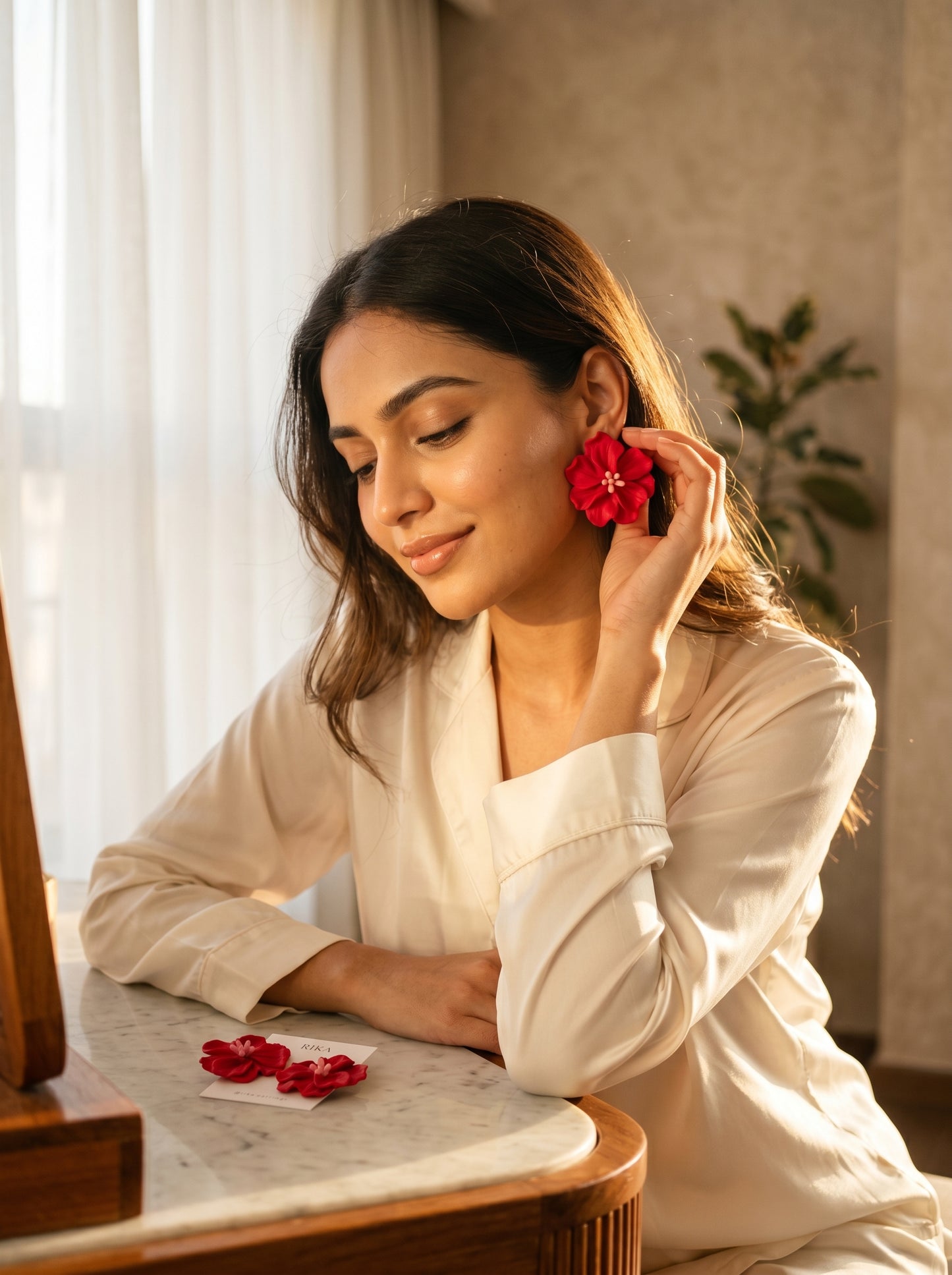 Red Hibiscus Statement Studs — Tropical Bloom Flower Earrings
