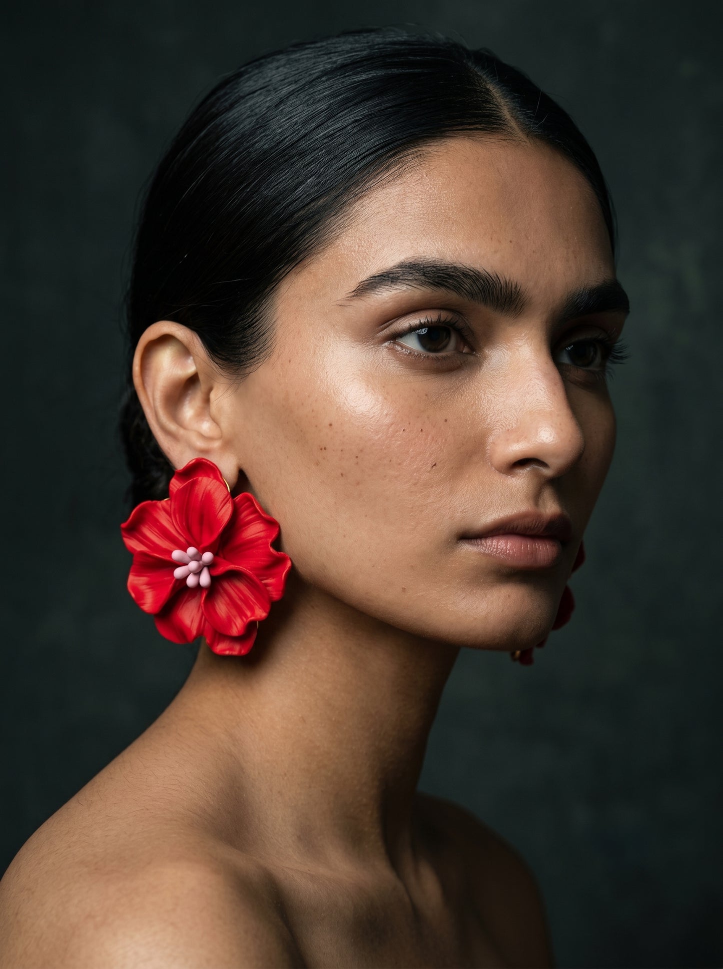 Red Hibiscus Statement Studs — Tropical Bloom Flower Earrings
