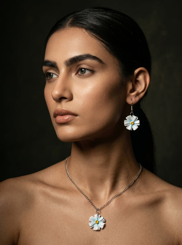 Daisy Jewellery Set — Hand-Painted Flower Necklace & Earrings
