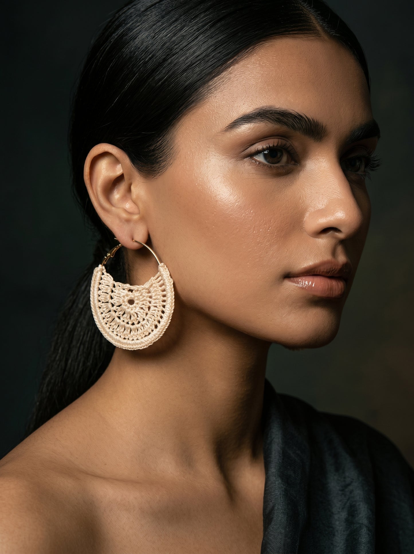 Ivory Lace Crochet Hoops — Handmade Disc Earrings