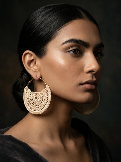 Ivory Lace Crochet Hoops — Handmade Disc Earrings