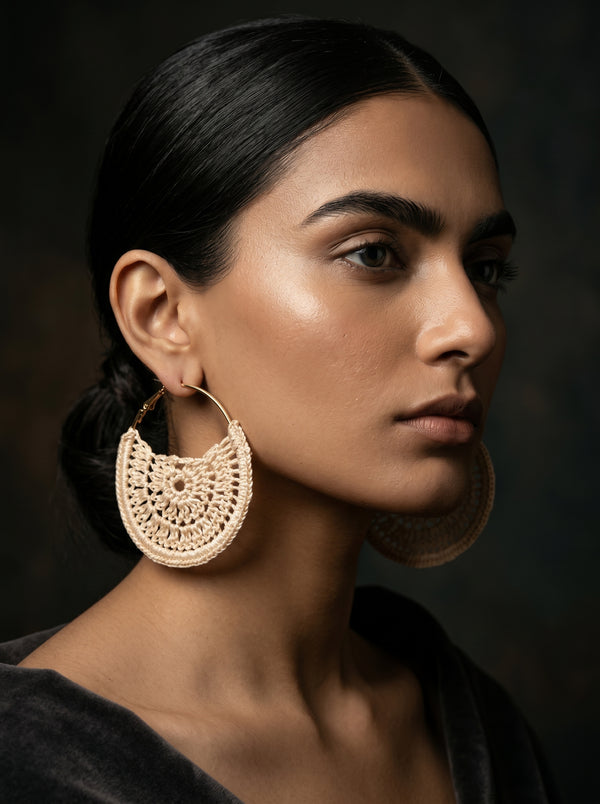 Ivory Lace Crochet Hoops — Handmade Disc Earrings