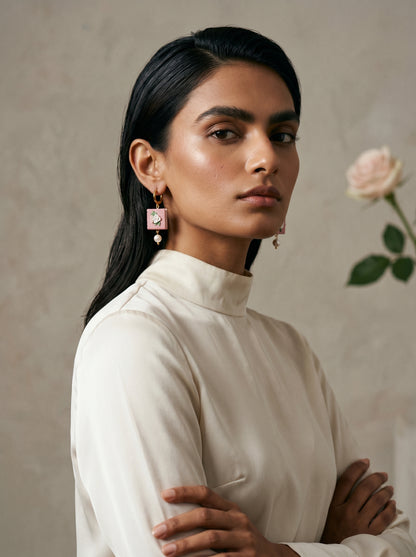 Rosé Book & Pearl Earrings — Floral Clay Book with Pearl Drop