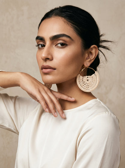 Ivory Lace Crochet Hoops — Handmade Disc Earrings
