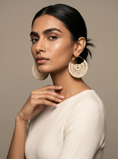Ivory Lace Crochet Hoops — Handmade Disc Earrings