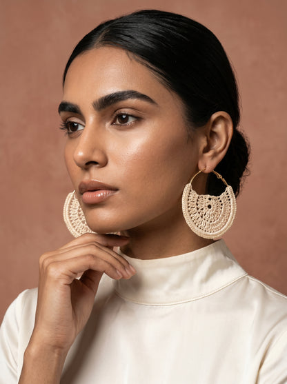 Ivory Lace Crochet Hoops — Handmade Disc Earrings