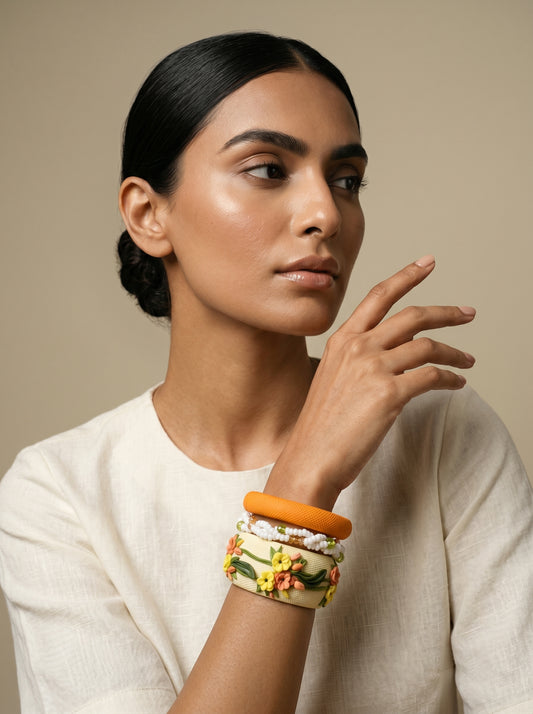 Garden Bloom Bangle Set — Floral Clay Stack | Jelly Bangles