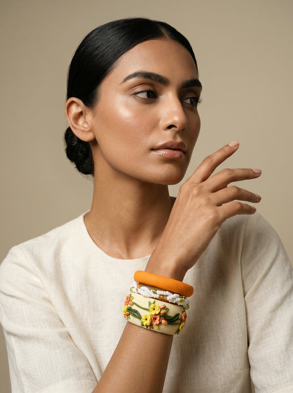 Garden Bloom Bangle Set — Floral Clay Stack | Jelly Bangles
