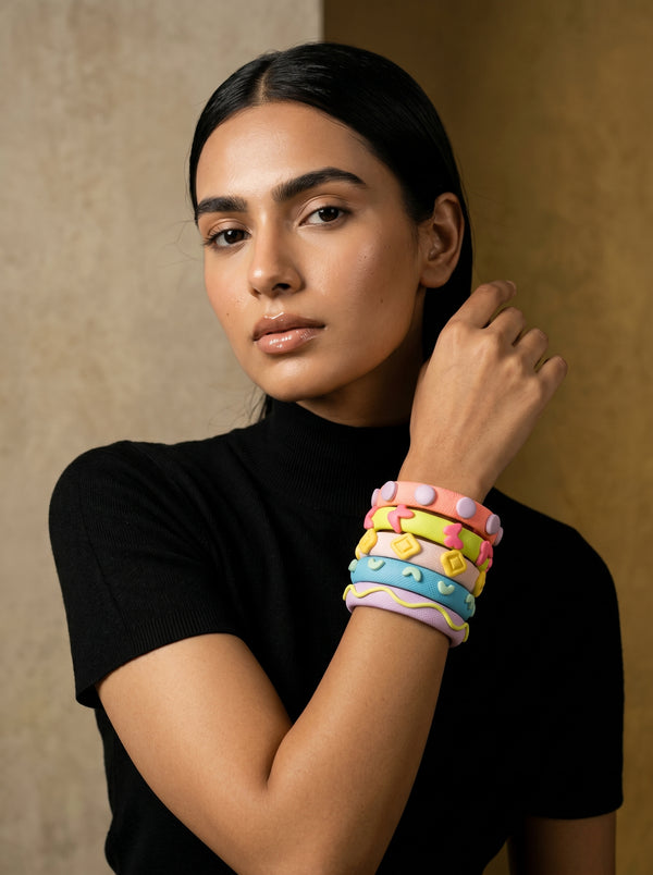 Pastel Candy Clay Bangle Stack — Sculpted Polymer Set