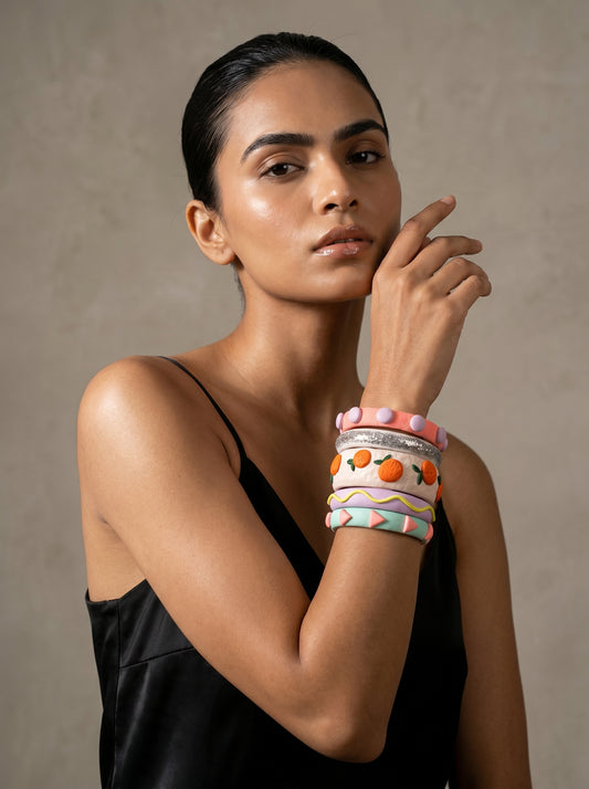 Citrus Pop Clay Bangle Stack — Hand-Sculpted Fruit Bangles