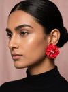 Red Hibiscus Statement Studs — Tropical Bloom Flower Earrings