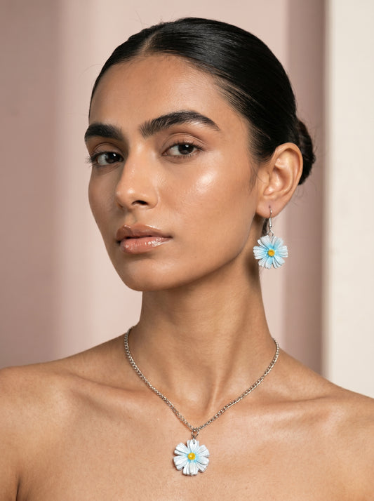 Daisy Jewellery Set — Hand-Painted Flower Necklace & Earrings