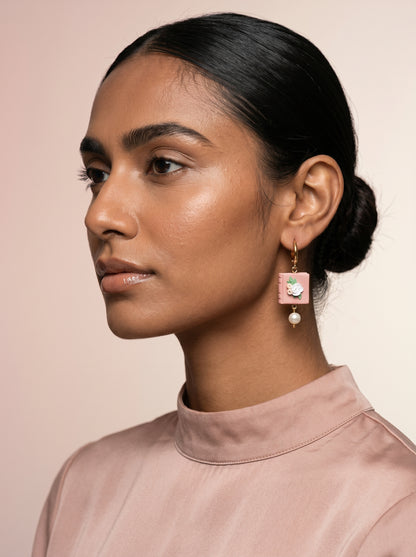Rosé Book & Pearl Earrings — Floral Clay Book with Pearl Drop