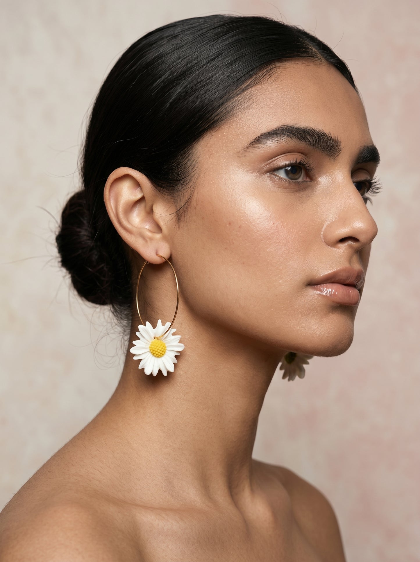 Daisy Hoop Statement Earrings — White Bloom on Gold Hoops