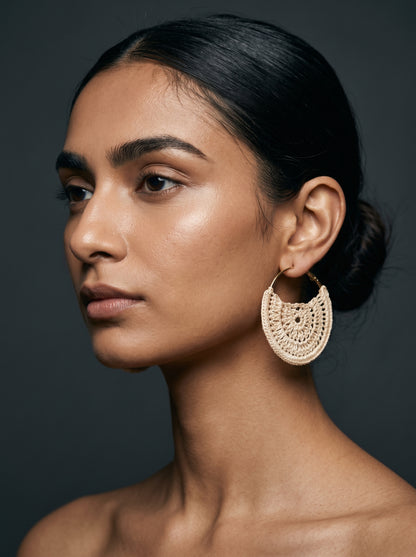 Ivory Lace Crochet Hoops — Handmade Disc Earrings