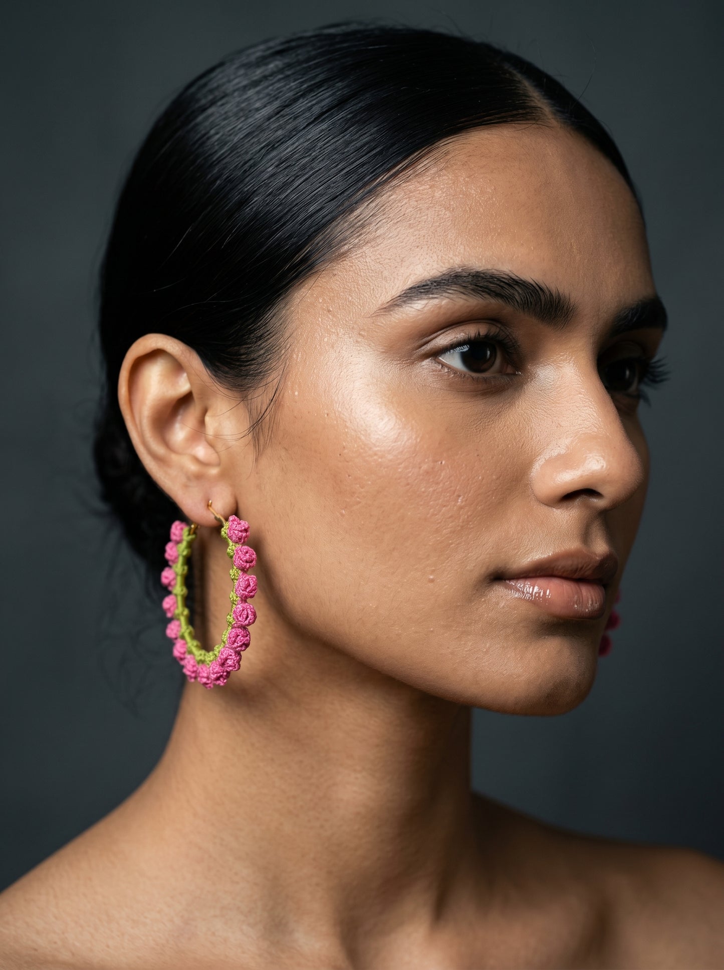 Pink Blossom Crochet Hoops — Hot Pink & Lime Floral Earrings