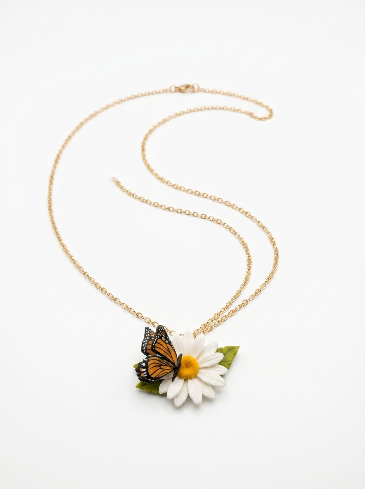 Monarch Daisy Pendant Necklace — Butterfly & Bloom on Gold Chain